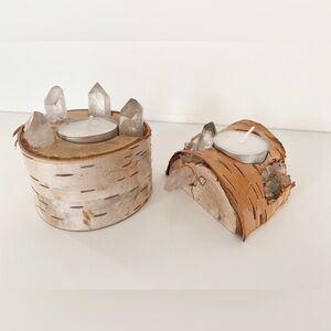 Vintage Handmade Crystal Candle Holders - Set of 2